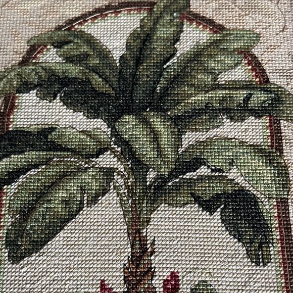 Tiki Cross Stitch Potted Tree FRAMED Wall Decor Completed Vintage - Picture 3 of 12